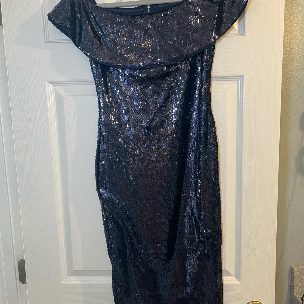 TFNC Blue Embellished One Shoulder Cocktail Dress